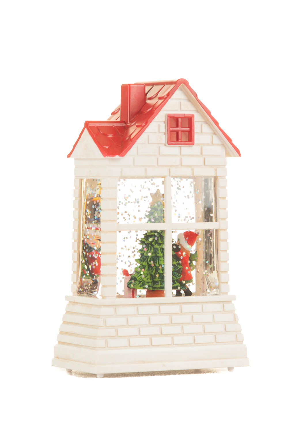 White and Red Brick House Warm White LED Mini Snow Globe with Red Roof - Image 3