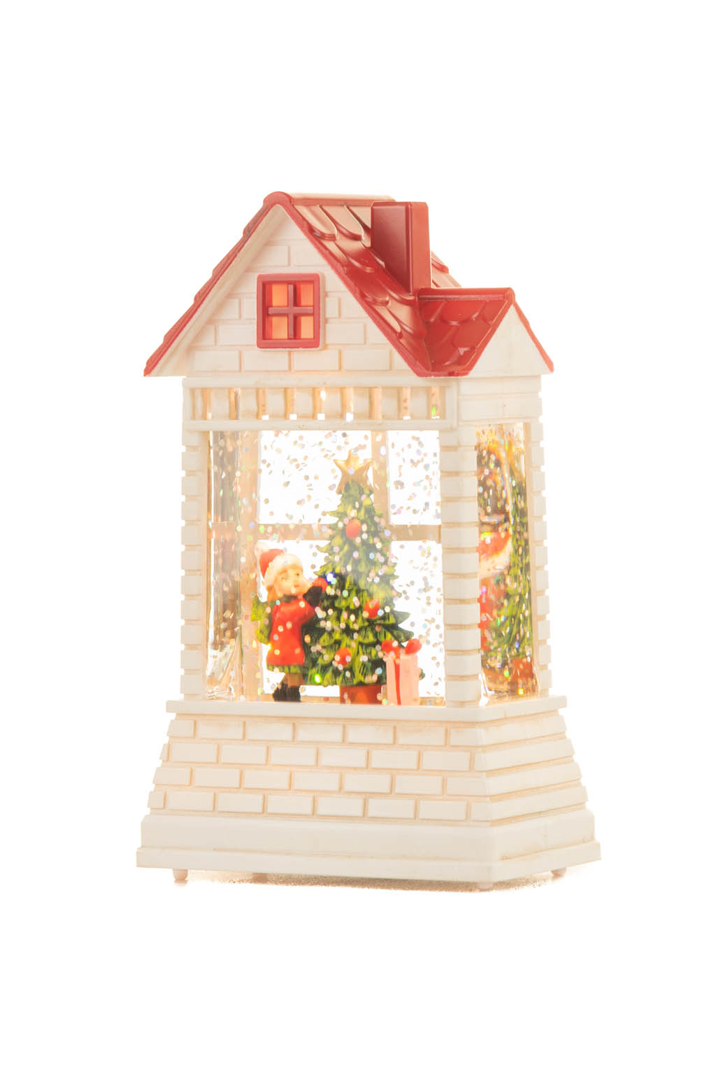 White and Red Brick House Warm White LED Mini Snow Globe with Red Roof - Image 5