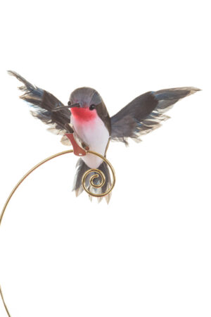 Adventurous Flying Gray and White Clip-on Hummingbird Ornament