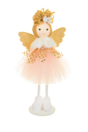 Smiling Thin Hangable Juvenile Baby Pink Solid Fabric Ballerina Girl Ornament with Done Up Hair