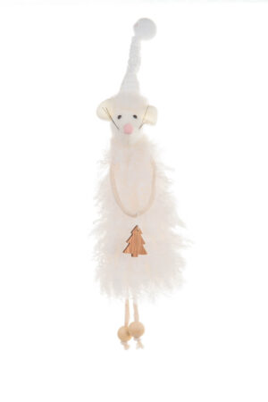 Hanging White Stocking Cap Cozy Rodent Ornament with White Stocking Cap