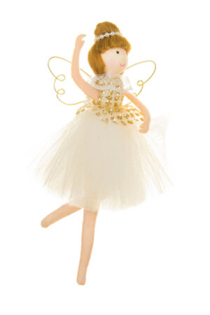 Adorable Slender Dancing White Solid Fabric Ballerina Girl Ornament Wearing Gold Wired Wings