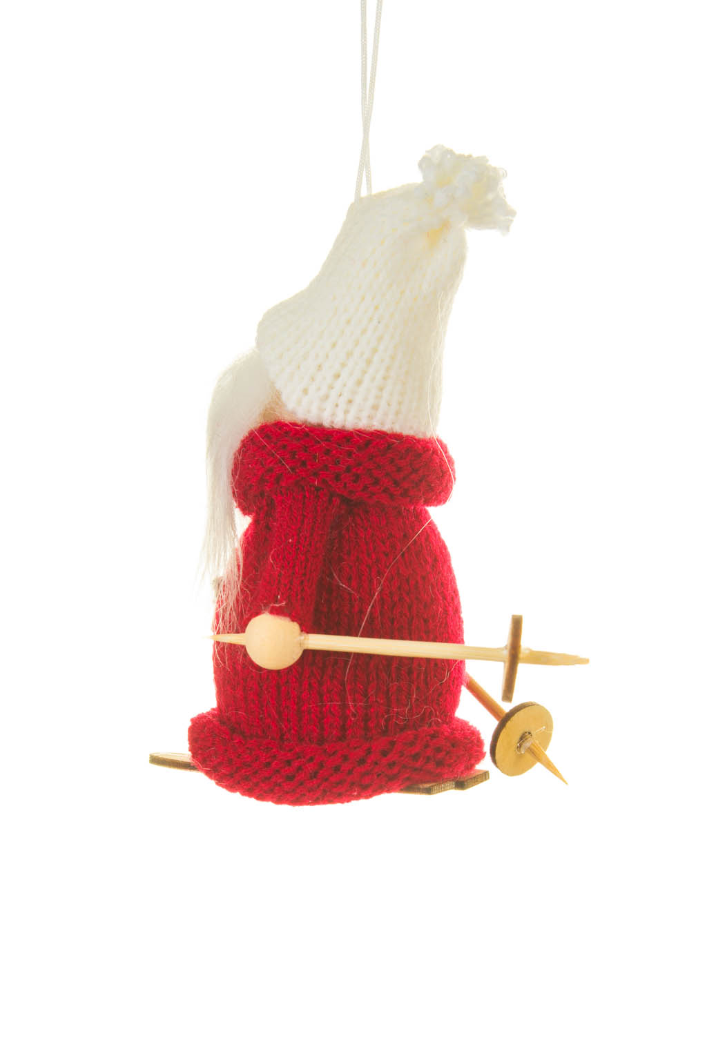 Adorable Cozy Hanging Burgundy Solid Fabric Skiing Santa Ornament with Star on Shirt - Image 2
