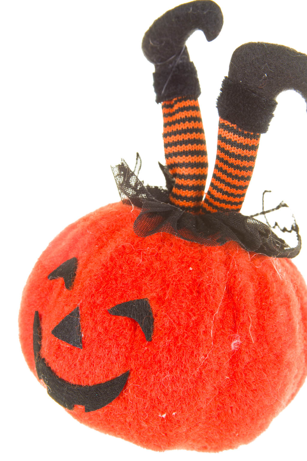Goofy Smiling Hangable Orange and Black Solid Styrofoam Pumpkin Figurine with Protruding Legs - Image 3
