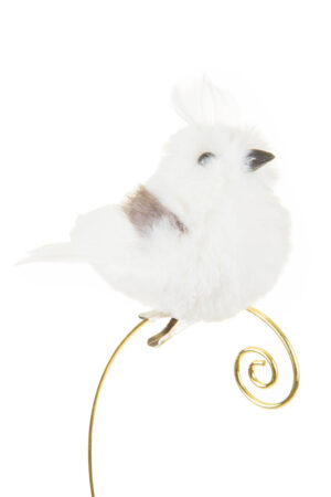 Friendly Fluffy White Fabric Clip-on Bird Ornament with Feathered Wings