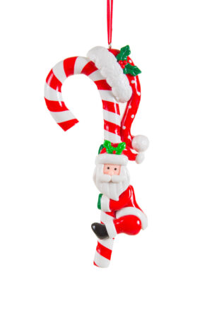 White and Red Candycane Ornament with Santa Clause