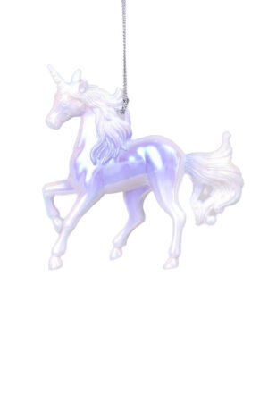 Majestic Hanging White and Purple Iridescent Unicorn Ornament