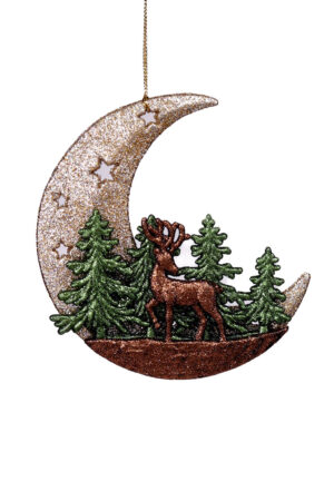 Enchanting Hanging Gold and Green Moonlit Deer Ornament