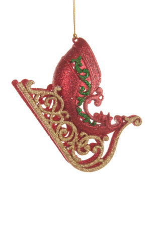 Festive Glittery Hangable Red and Gold Winter Acrylic Sled Ornament