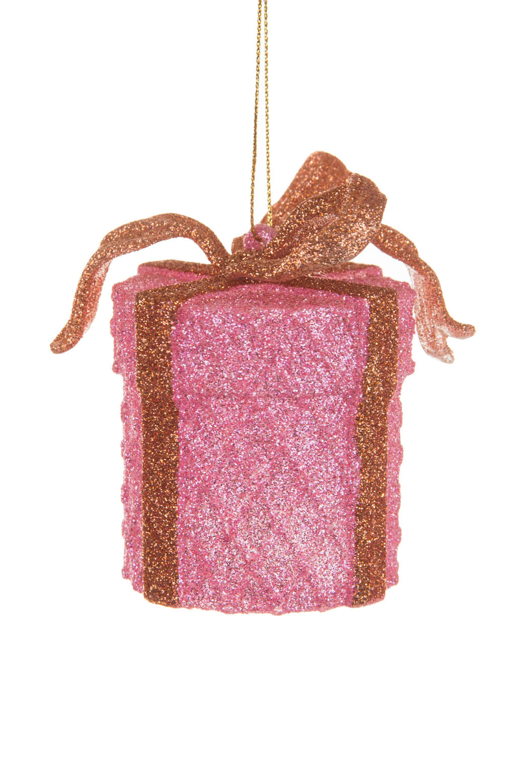 Cute Glittery Hangable Pink and Bronze Acrylic Gift Box with a Ribbon Bow