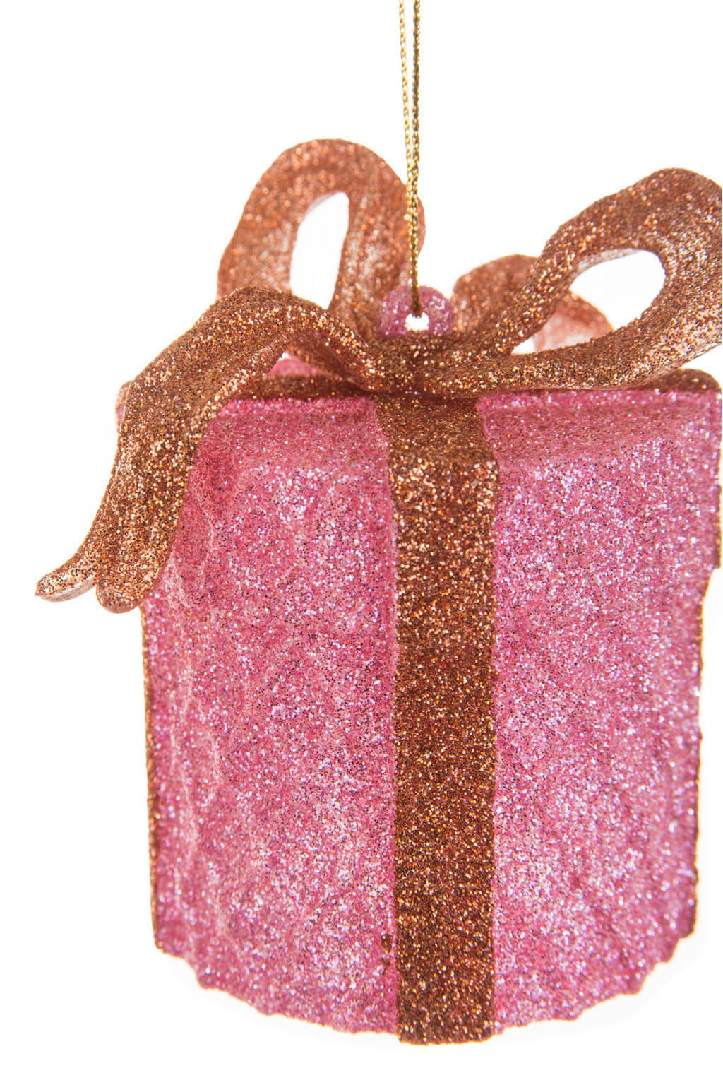 Cute Glittery Hangable Pink and Bronze Acrylic Gift Box with a Ribbon Bow - Image 3