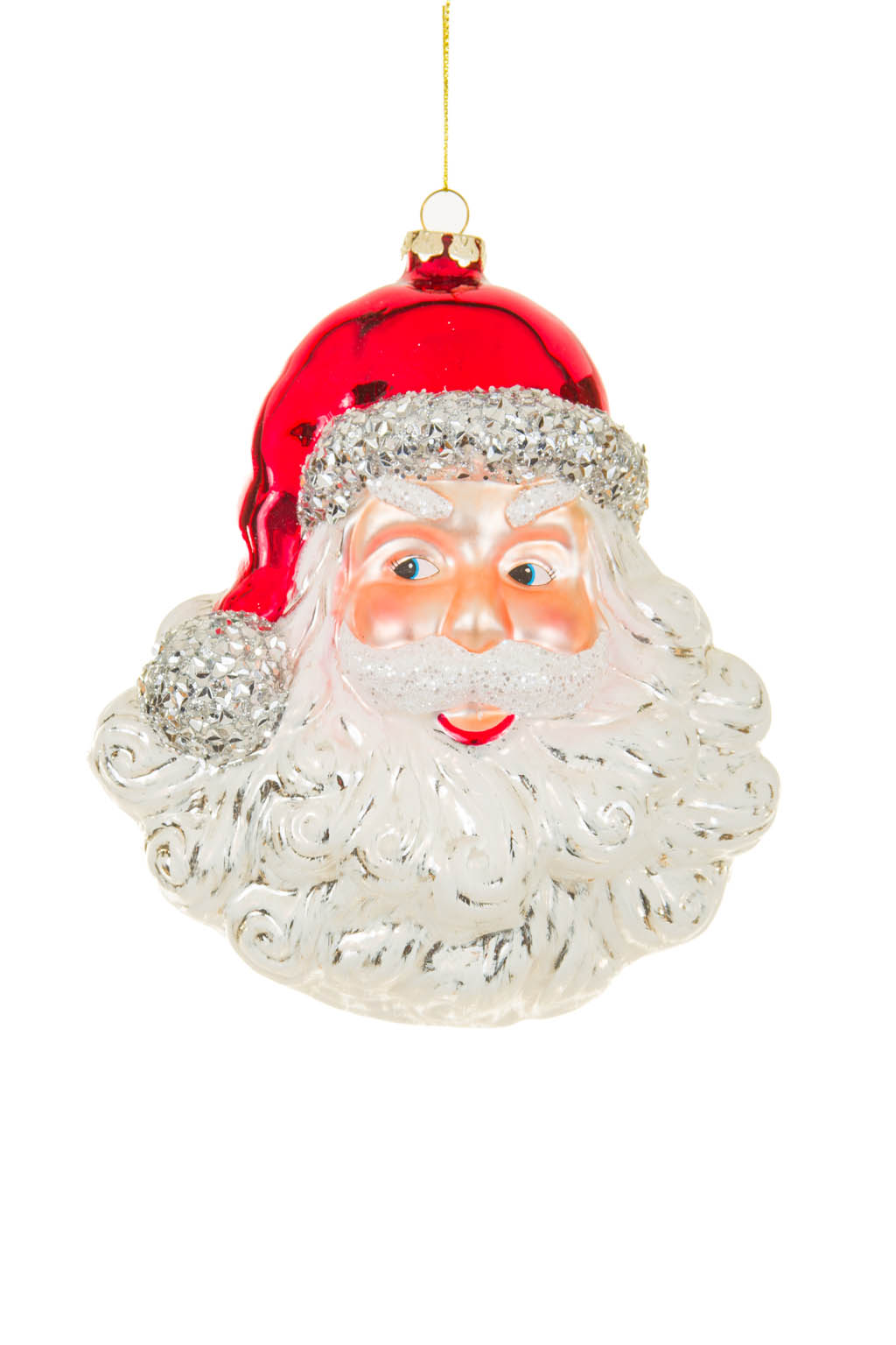 Festive Hangable White and Red Jolly Santa Claus Head with Mistletoe
