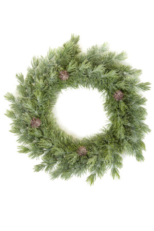 Hangable Frosted Green Sequined Wreath with Frosted Pinecones