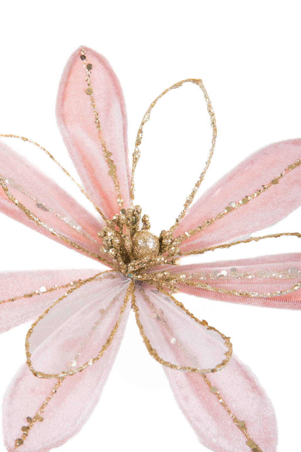 Crystaline Pink Fabric Poinsettia Tree Pick with Gold Glitter - Image 2