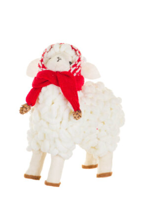 White and Red Holiday Sheep with Winter Scarf