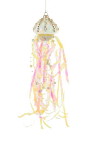Extravagant Hanging Clear Iridescent Glass Ocotpus Ornament with Pearly Tentacles