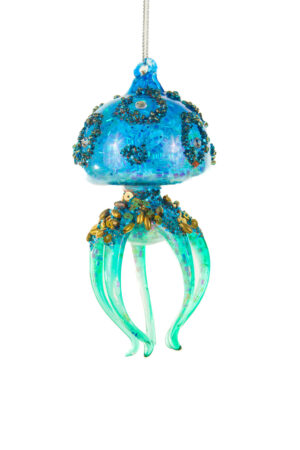 Whimsical Hanging Blue and Teal Glass Ocotpus Ornament with 2 Toned Body