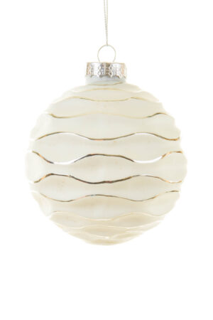 Angelic Hangable White and Silver Baubles with Silver Grooves