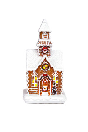 Festive Sitting Brown and White Gingerbread Home with Sequins and Snow