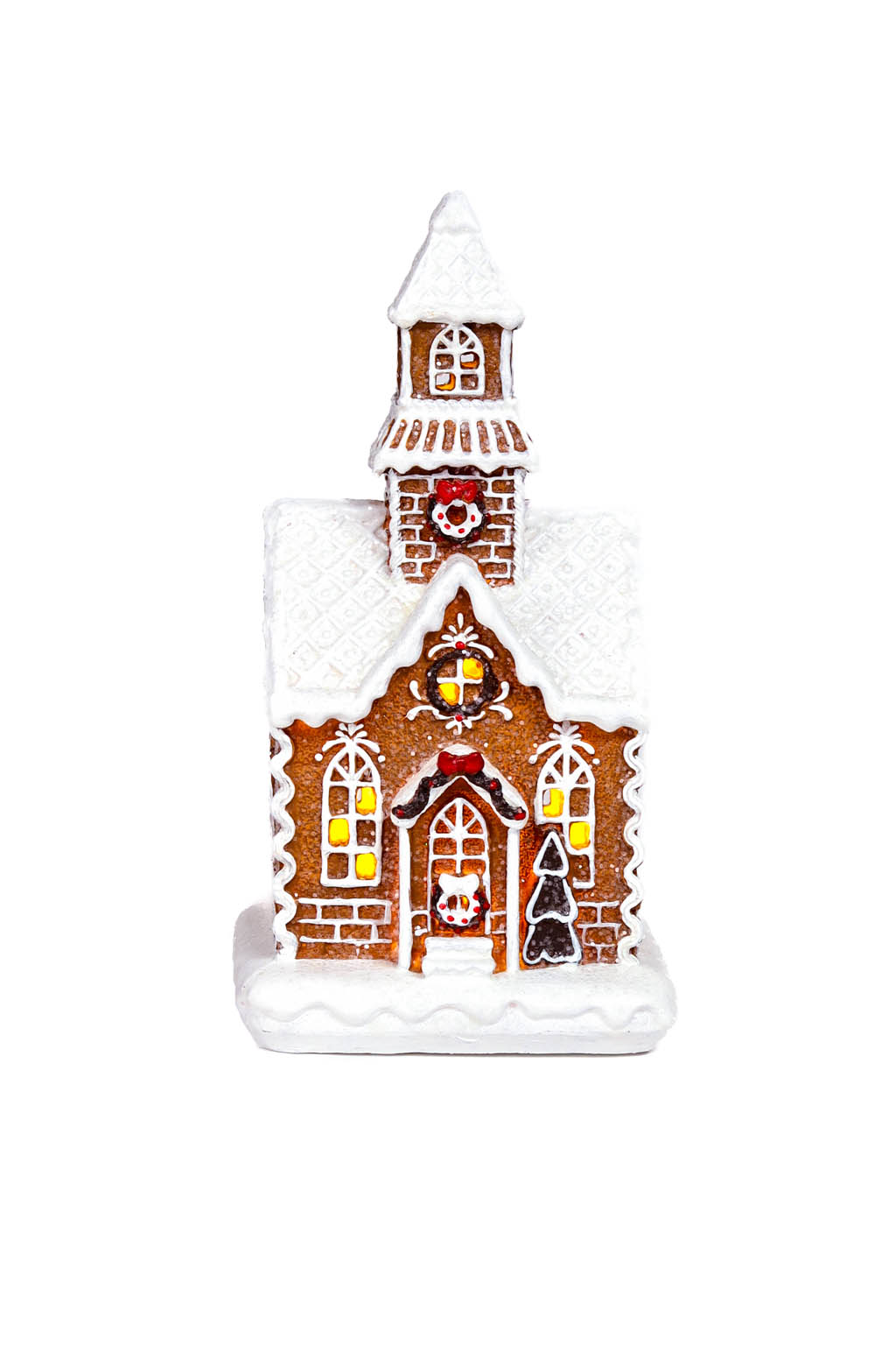 Festive Sitting Brown and White Gingerbread Home with Sequins and Snow