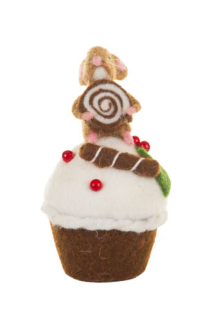 Sitting Brown and White Mouse on Cupcake Figure with a Cinnamon Bun