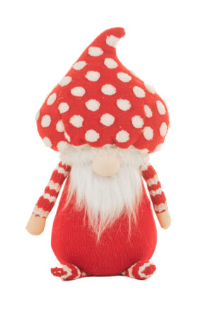 Red and White Spotted Relaxed Gnome with a Cloudy Hat