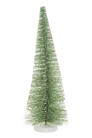 Glittery Green and Silver Wooden Base Decorative Tree with Wooden Base