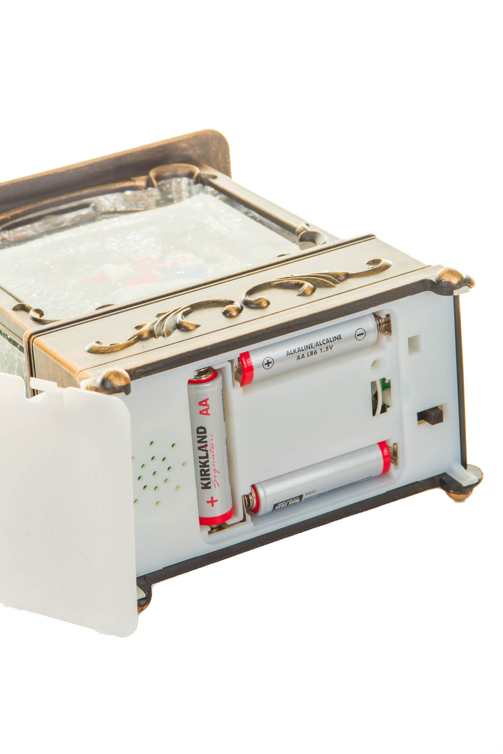 Musical Bronze Skiers Lantern Warm White LED Snow Globe with Swirling Glitter - Image 6