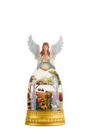 Gold and White Scenic Warm White LED Snow Globe with An Angelic Crest