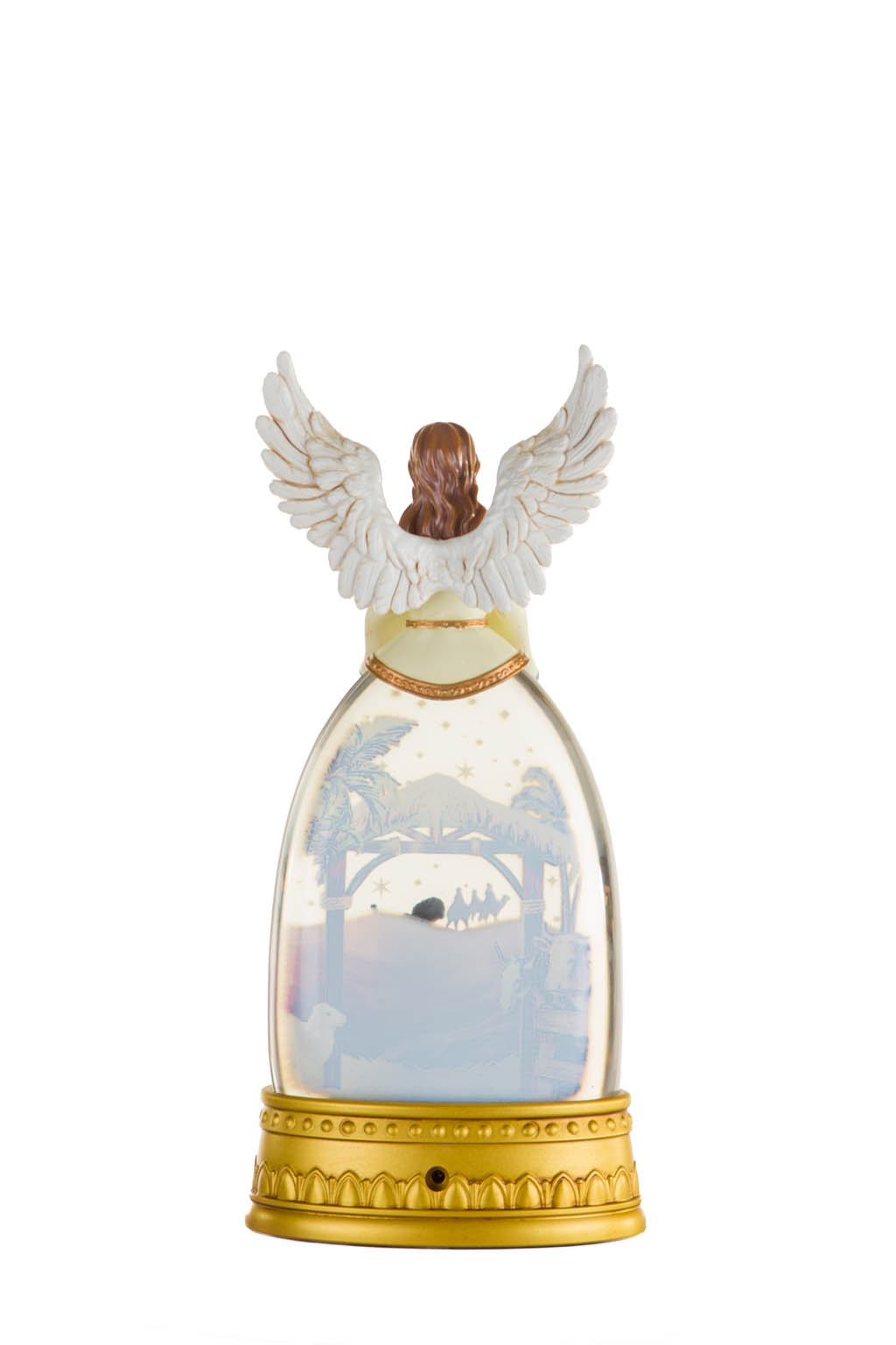 Gold and White Scenic Warm White LED Snow Globe with An Angelic Crest - Image 3