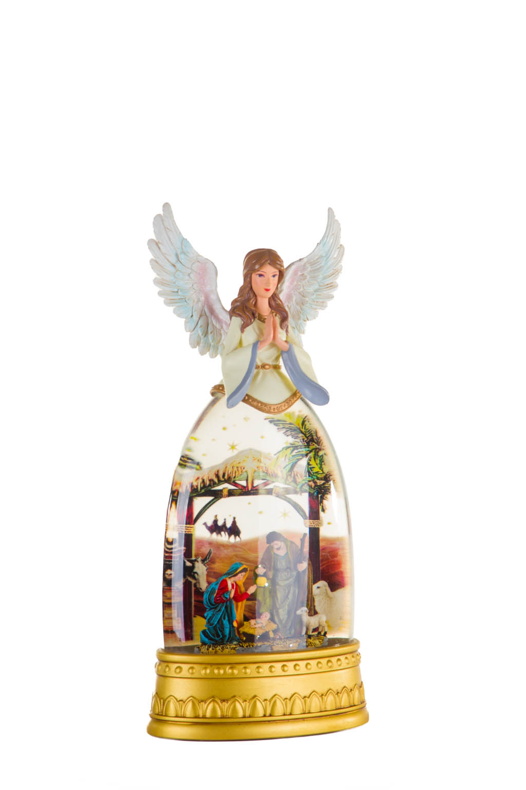 Gold and White Scenic Warm White LED Snow Globe with An Angelic Crest - Image 4