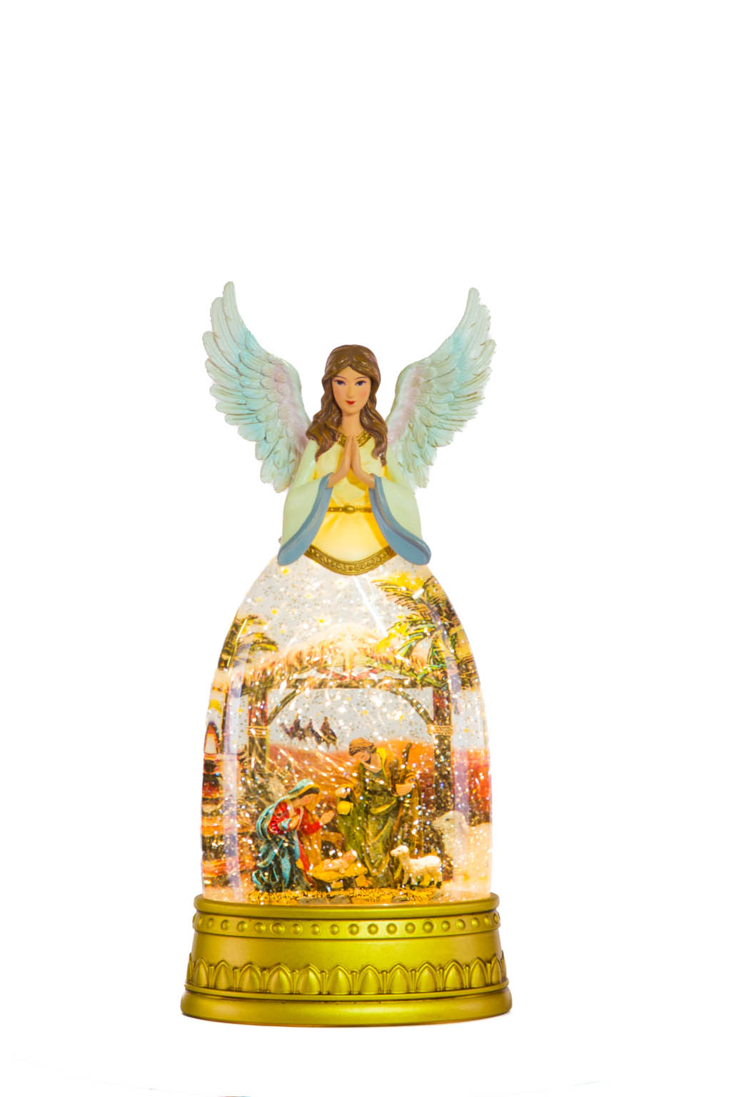 Gold and White Scenic Warm White LED Snow Globe with An Angelic Crest - Image 5