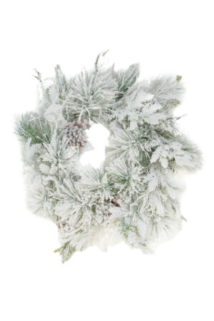 Hangable Green Flocked Illuminated Wreath with Pinecones and Lights