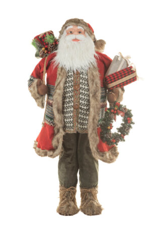 Red and Gray Santa with Presents and Wreath