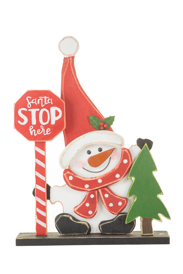 Red and White Candycane Wooden Traffic-Control Snowman