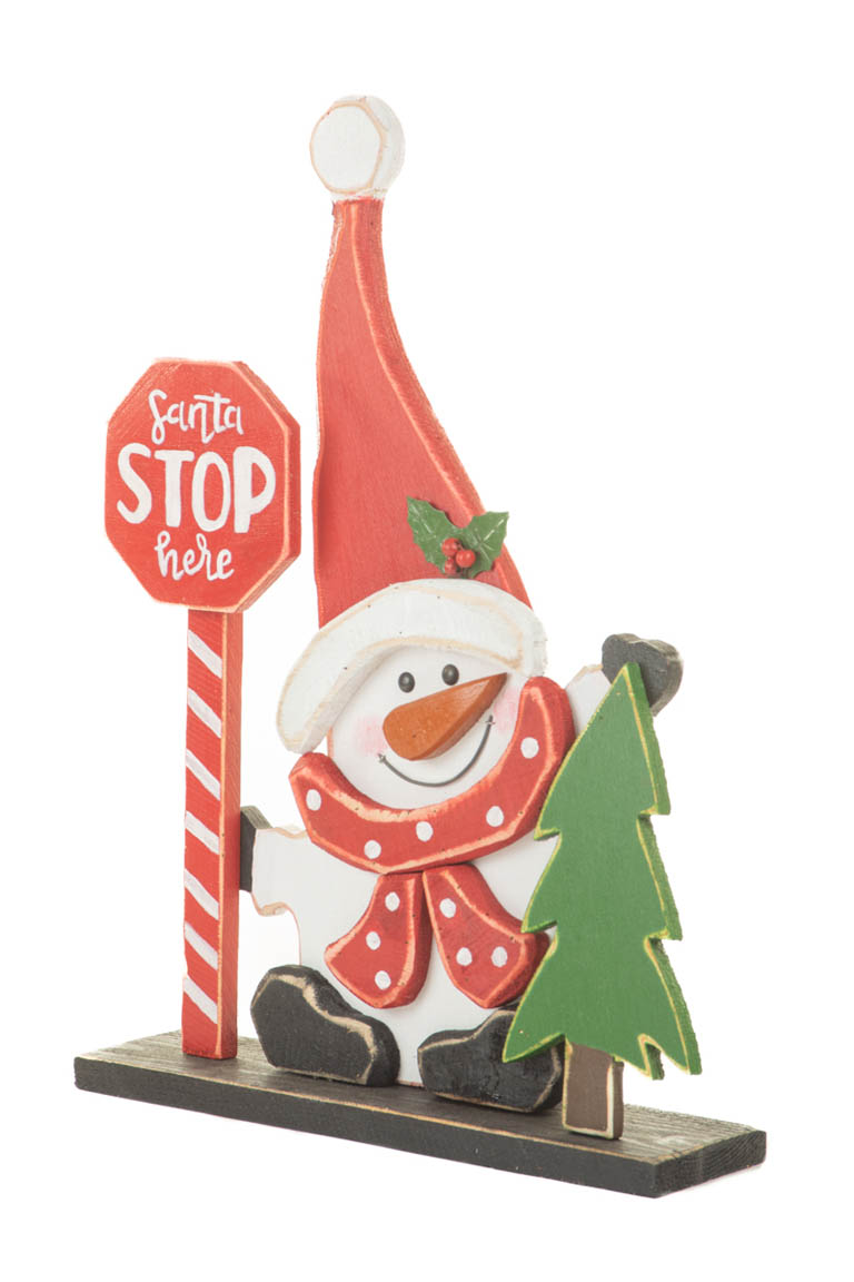 Red and White Candycane Wooden Traffic-Control Snowman - Image 2
