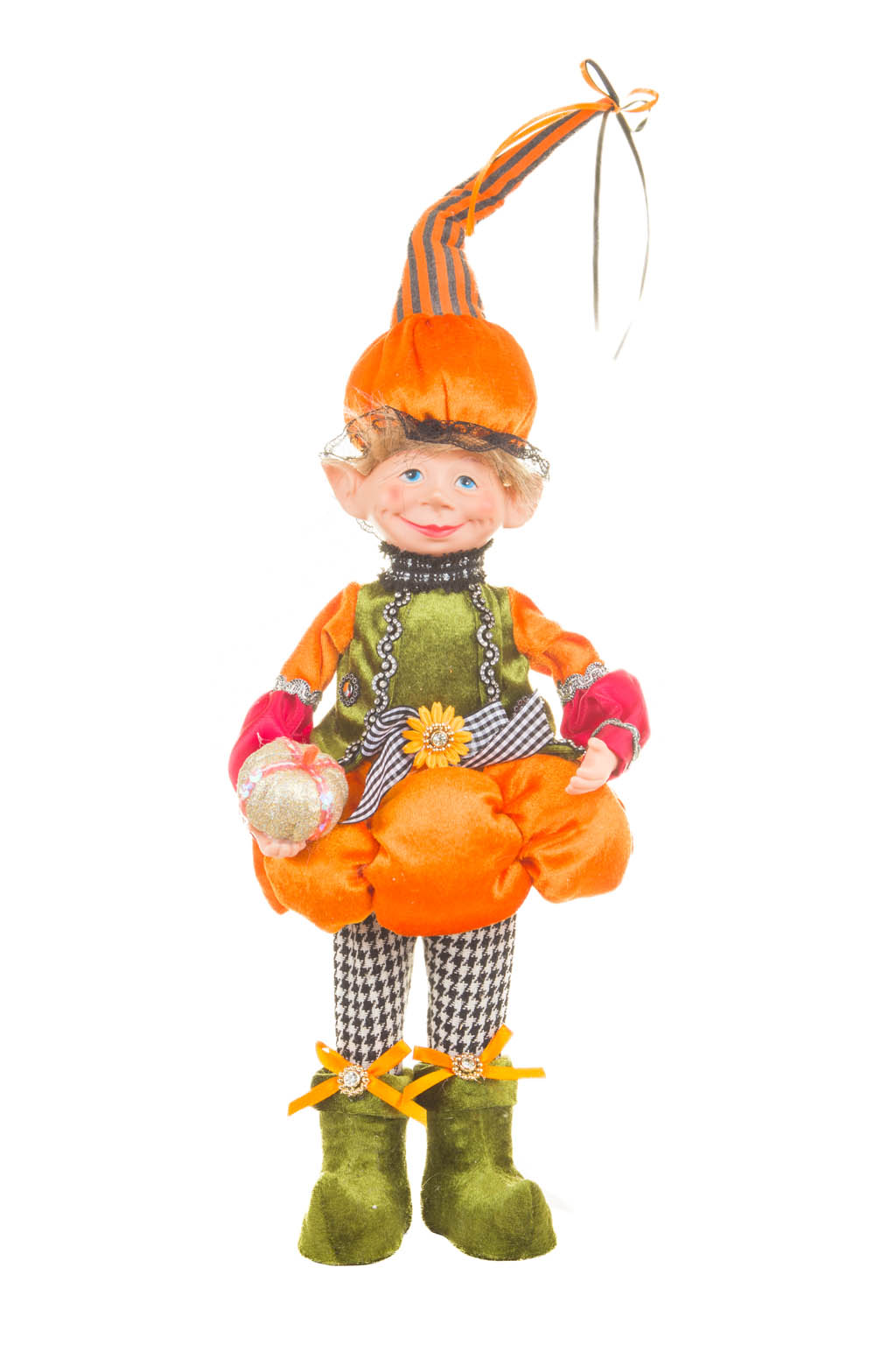 Smiling Animated Orange and Green Boy Elf Wearing a Pumpkin Hat - Image 2