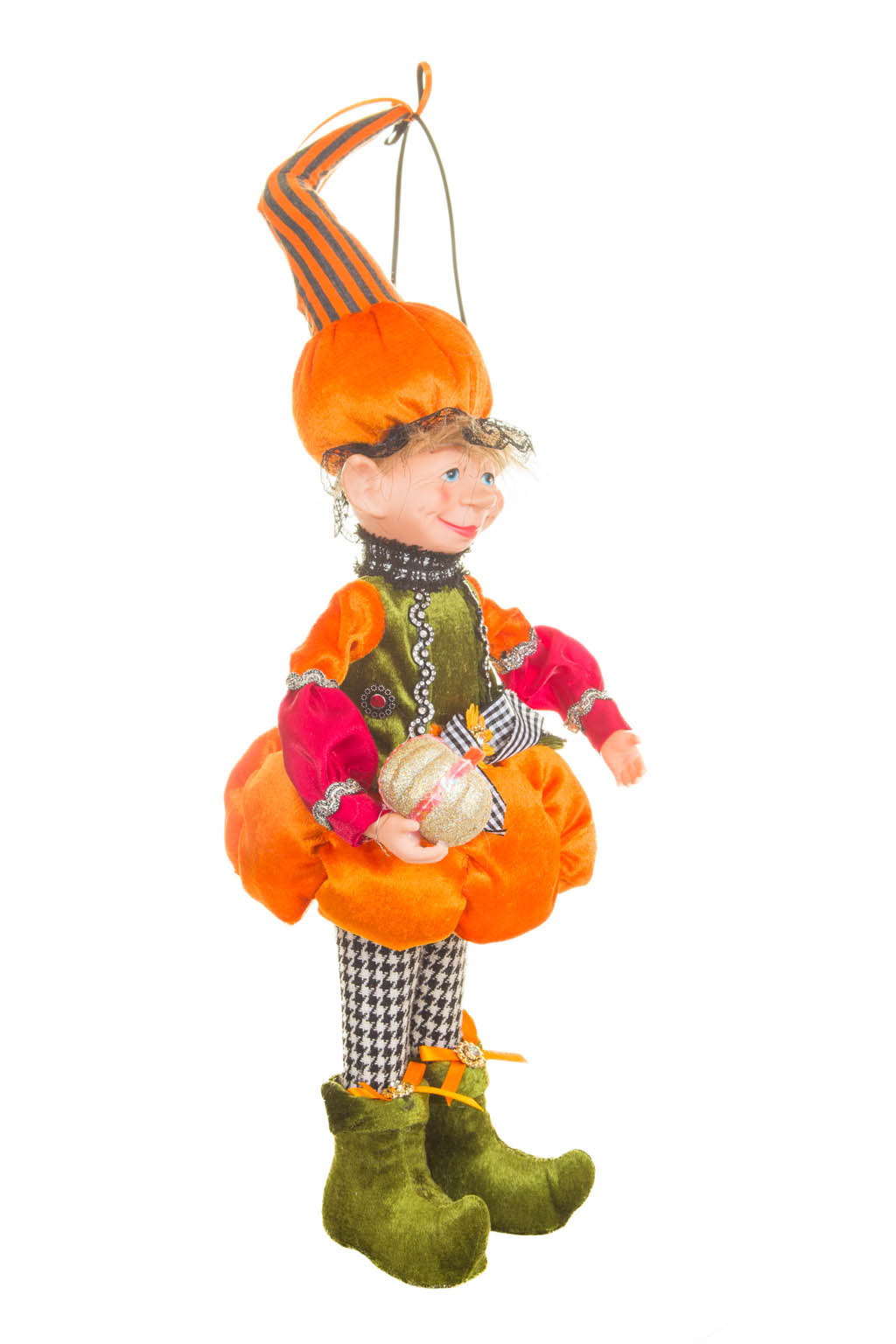 Smiling Animated Orange and Green Boy Elf Wearing a Pumpkin Hat - Image 3