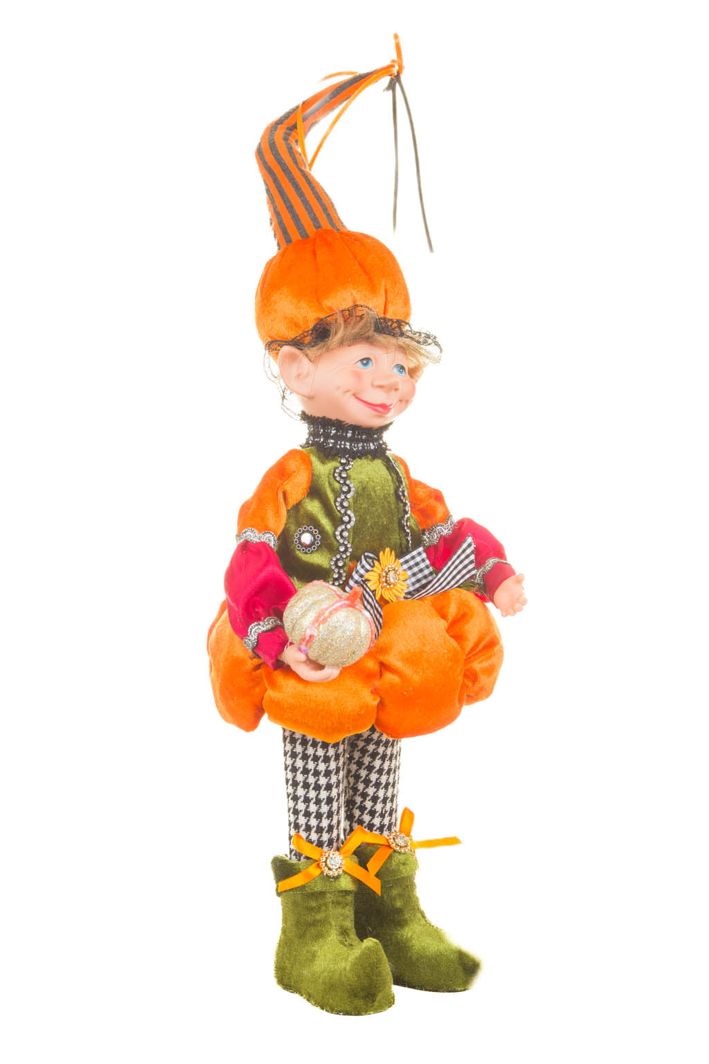Smiling Animated Orange and Green Boy Elf Wearing a Pumpkin Hat - Image 8