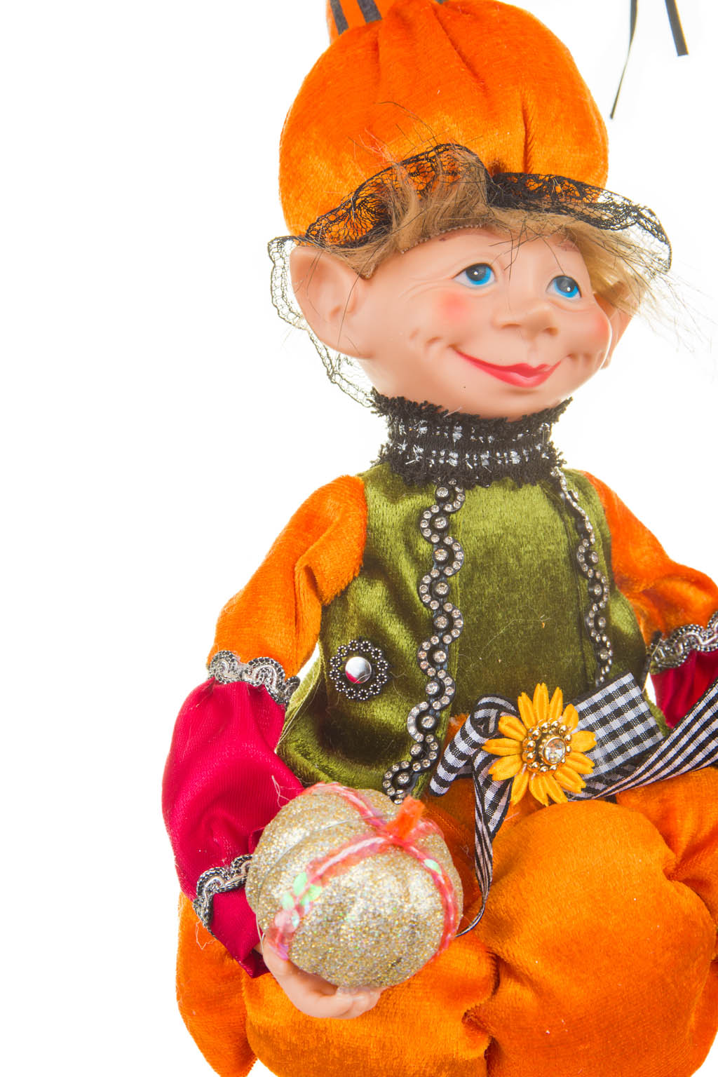 Smiling Animated Orange and Green Boy Elf Wearing a Pumpkin Hat - Image 9