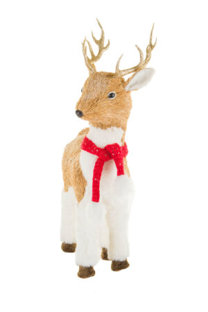 White and Brown Jolly Reindeer Wearing Scarf