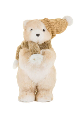 Cream and Beige Cute Teddy Bear Wearing Scarf