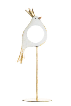 Gold and White Metallic Bird Candle Holder