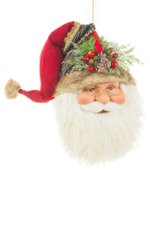 Hanging Red and White Striped inviting Santa Clause Head with Colourful Stitch Pattern