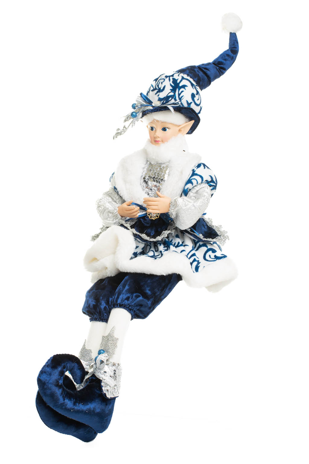 Sitting Blue and White Chintz Elizabethan Elf with Spray on Beanie - Image 2