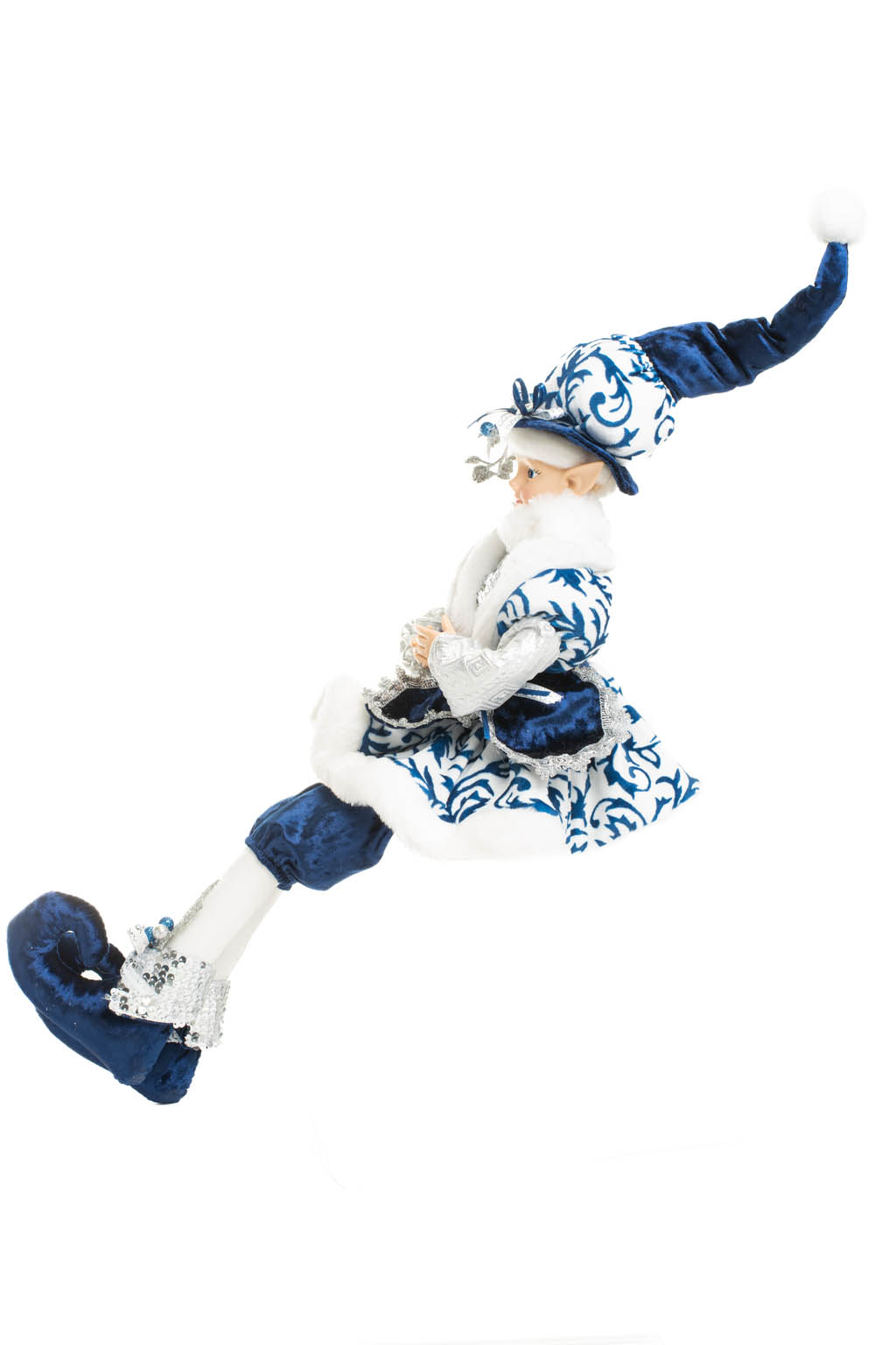 Sitting Blue and White Chintz Elizabethan Elf with Spray on Beanie - Image 3