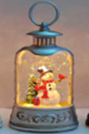 White Snowman Lantern Warm White LED Snow Globe with Swirling Glitter