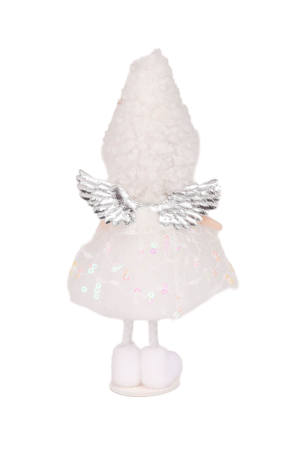 White Sequin Cozy Angel Ornament in Tulle Petticoat and Thick Winter Cap - Image 2