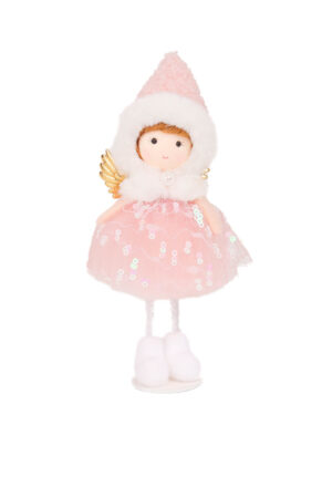 Pink and White Sequin Cozy Ornament in Tulle Petticoat and Thick Winter Cap