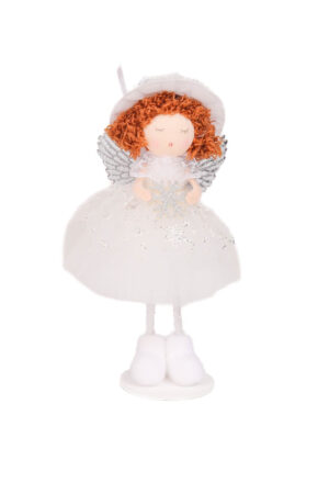 White Noble Angel Ornament in Tulle Petticoat Fur Wide-Brim Cloche Hat